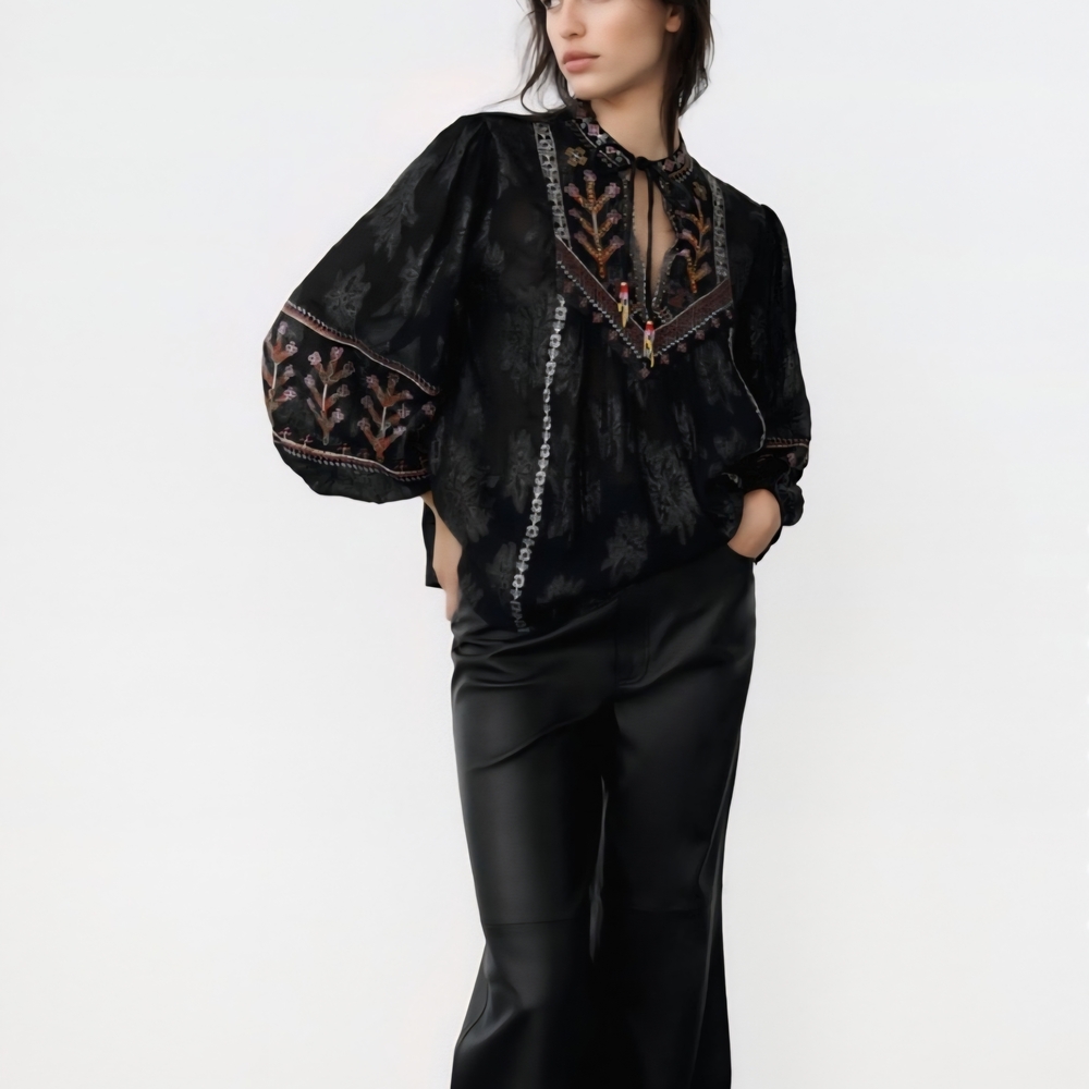 Zara Embroidered Black Blouse - Picture 6 of 6
